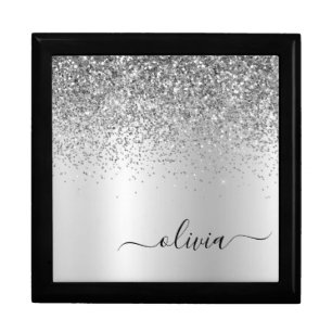 Silver Monogram Glitter Sparkle Girly Script Gift Box