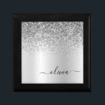 Silver Monogram Glitter Sparkle Girly Script Gift Box<br><div class="desc">Silver Faux Foil Metallic Sparkle Glitter Brushed Metal Monogram Name Jewelry Keepsake Box. This makes the perfect graduation,  birthday,  wedding,  bridal shower,  anniversary,  baby shower or bachelorette party gift for someone that loves glam luxury and chic styles.</div>
