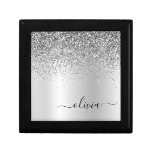 Silver Monogram Glitter Sparkle Girly Script Gift Box