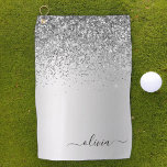 Silver Monogram Glitter Sparkle Girly Script Golf Towel<br><div class="desc">Silver Faux Foil Metallic Sparkle Glitter Brushed Metal Monogram Name Golf Towel. This makes the perfect sweet 16 birthday,  wedding,  bridal shower,  anniversary,  baby shower or bachelorette party gift for someone that loves glam luxury and chic styles.</div>