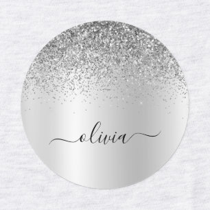 Silver Monogram Glitter Sparkle Girly Script Labels