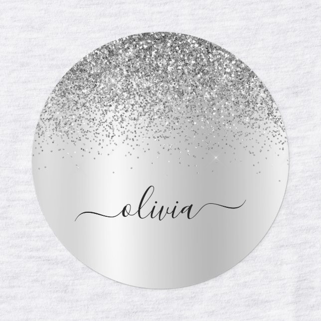 Silver Monogram Glitter Sparkle Girly Script Labels (Design 1)