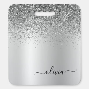 Silver Monogram Glitter Sparkle Girly Script Seat Cushion