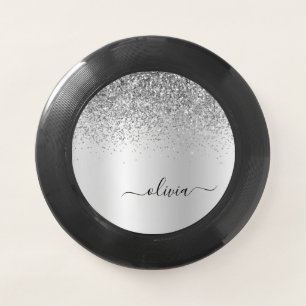 Silver Monogram Glitter Sparkle Girly Script Wham-O Frisbee