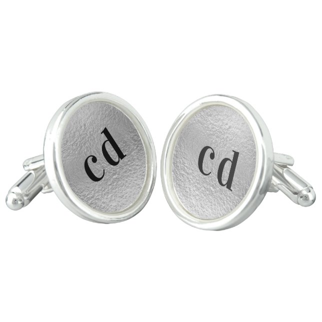 Silver monogram initails minimalist cufflinks (Angled)