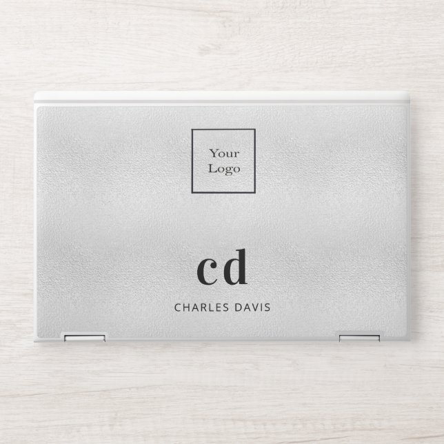 Silver monogram initails name business logo HP laptop skin (Front)