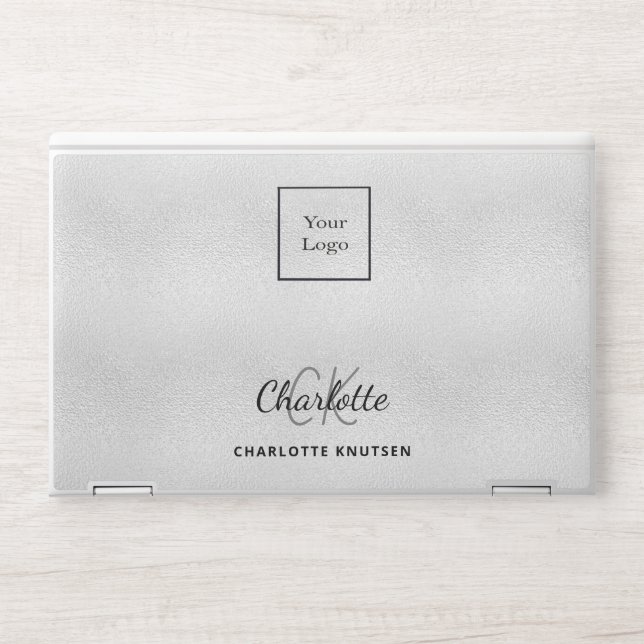 Silver monogram initails name business logo HP laptop skin (Front)