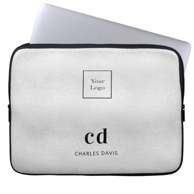 Silver monogram initails name business logo laptop sleeve (Front)