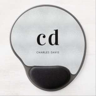 Silver monogram initails name gel mouse pad
