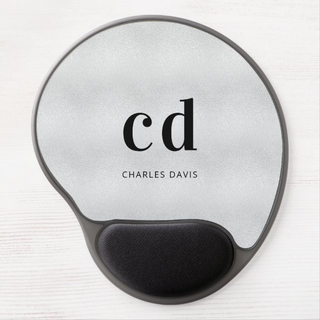 Silver monogram initails name gel mouse pad (Front)