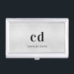 Silver monogram initails name minimalist business card case<br><div class="desc">A classic faux silver metallic looking background. Personalize and add your monogram initials and your name.  Modern,  trendy and simple. for both him and her.</div>