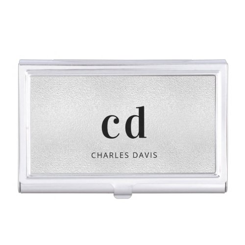 Silver monogram initails name minimalist business card case