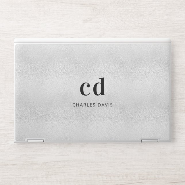 Silver monogram initails name minimalist HP laptop skin (Front)