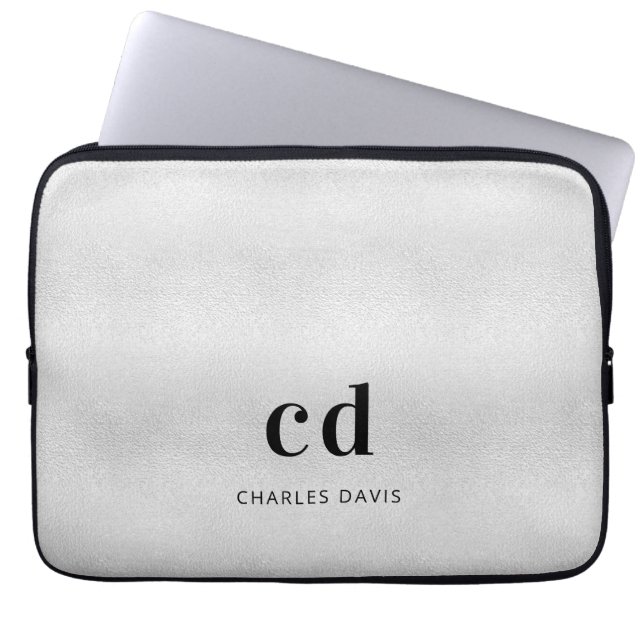 Silver monogram initails name minimalist metal laptop sleeve (Front)