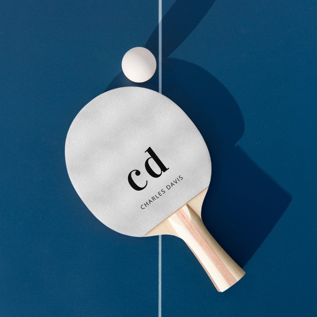 Silver monogram initails name minimalist ping pong paddle (Creator Uploaded)