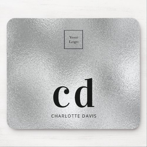 Silver monogram initials business logo mouse pad