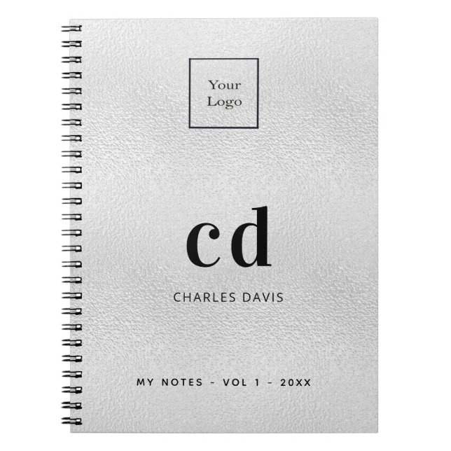Silver monogram initials business logo notebook (Front)
