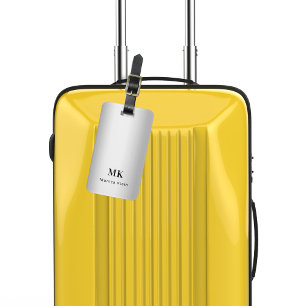 Silver monogram initials elegant luggage tag