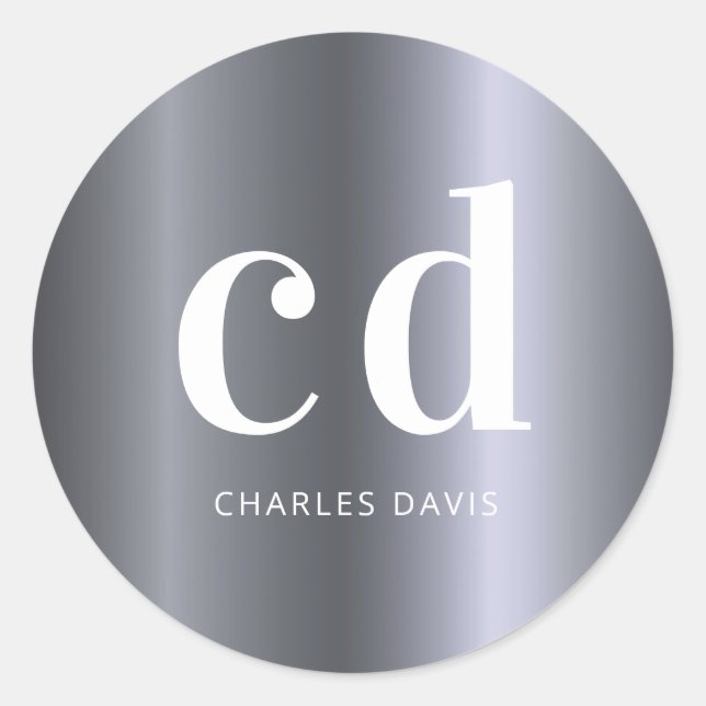 Silver monogram initials minimalist modern classic round sticker (Front)
