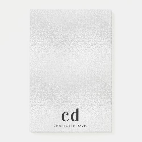 Silver monogram initials name post_it notes
