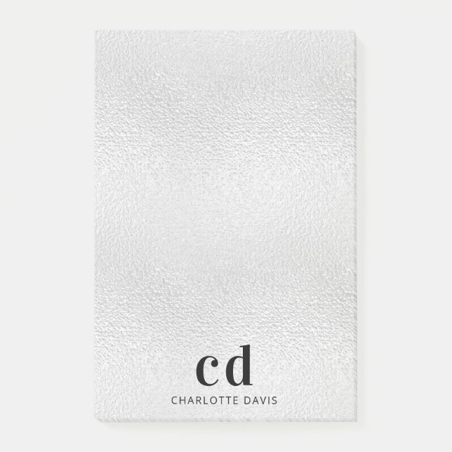 Silver monogram initials name post-it notes (Front)