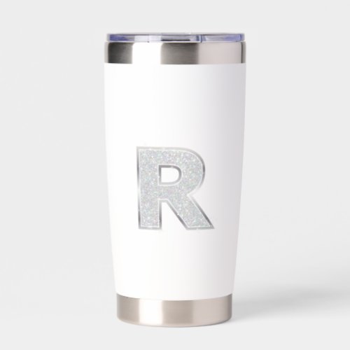 Silver monogram letter R glitter Insulated Tumbler