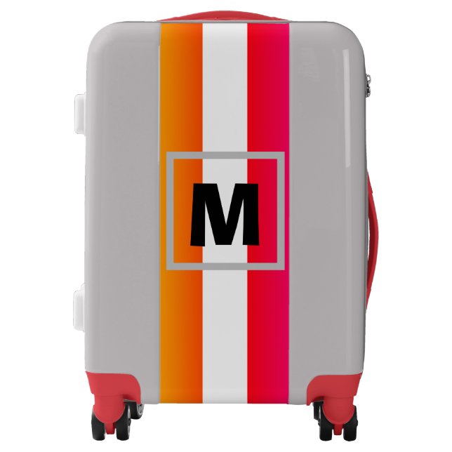 Silver Monogram Luggage Orange White Red Stripe (Front)