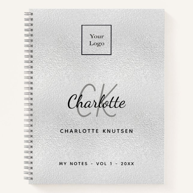 Silver monogram modern business logo notebook (Front)