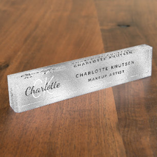 Silver monogram modern professional desk name plate