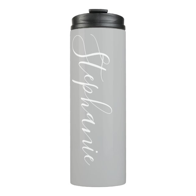 Silver Monogram modern script Thermal Tumbler (Front)