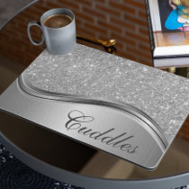 Silver Monogram Name Dog Cat Pet Food Mat