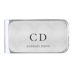Silver monogram name minimalist silver finish money clip