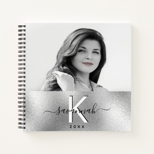 Silver monogram name photo script notebook