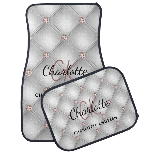 Silver monogram name rose gold elegant car floor mat (Set)