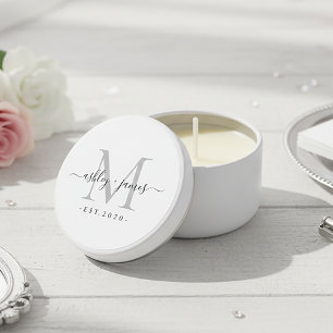 Silver Monogram Names Established Year Wedding Mini Candle Favors