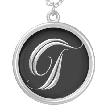 Silver Monogram Necklace - Letter T by pmcustomgifts at Zazzle