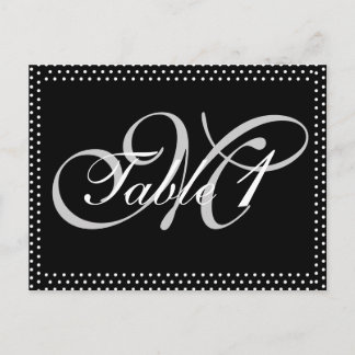 Silver Monogram on Black Wedding Table Number