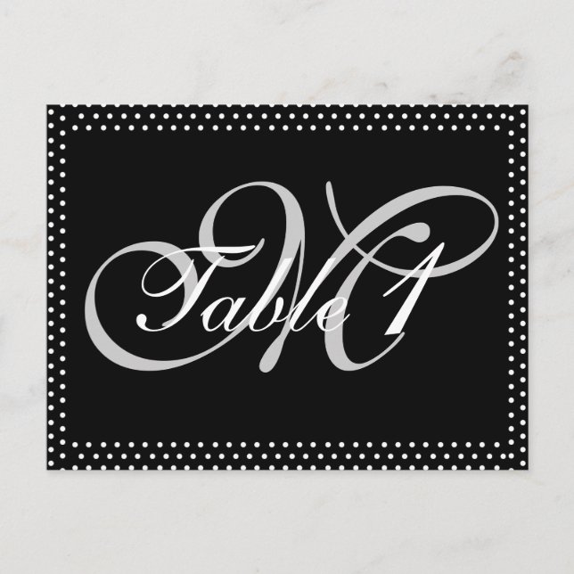 Silver Monogram on Black Wedding Table Number (Front)