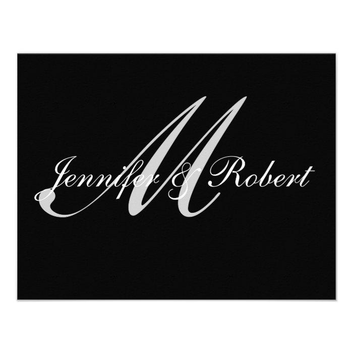 Silver Monogram on Black with Polka Dots Invitations