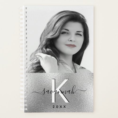 Silver monogram photo elegant 2025 planner