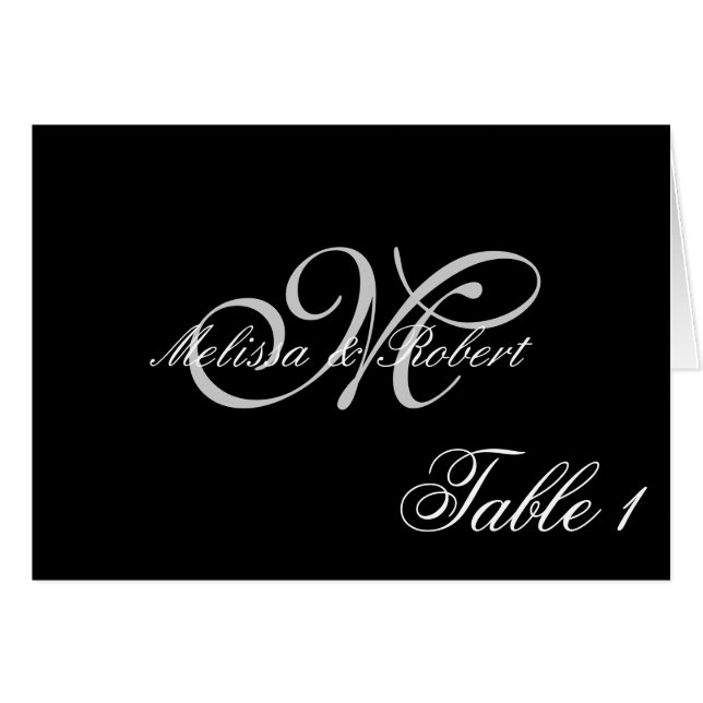 Silver Monogram Polka Dot Table Number (Front Horizontal)