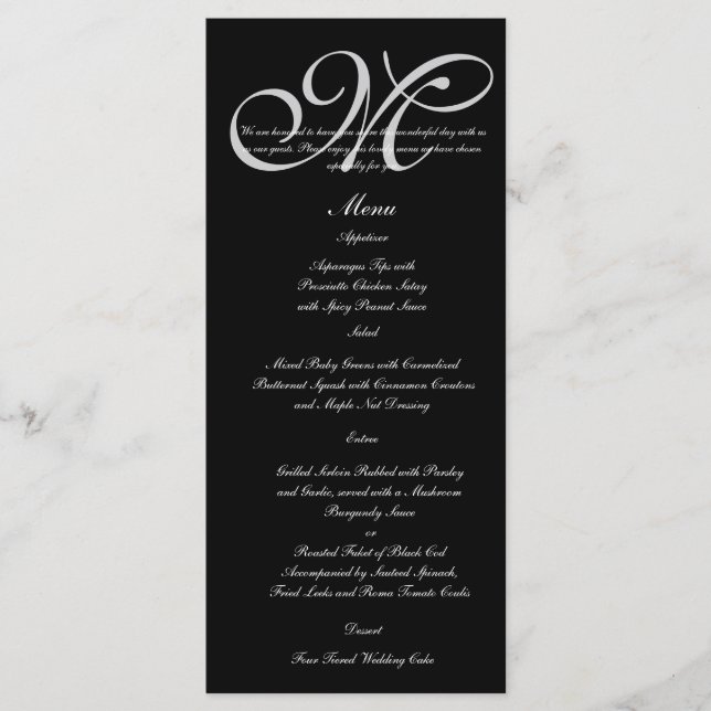 Silver Monogram Polka Dots Wedding Menu (Front)