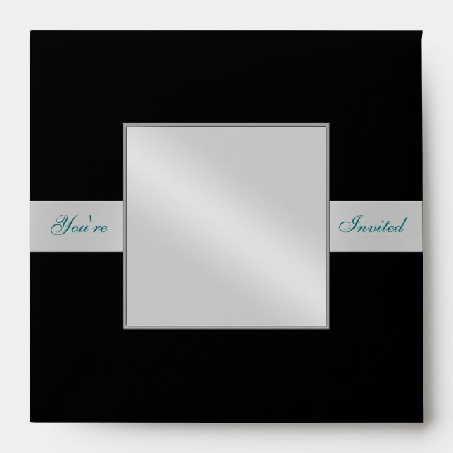 Silver Monogram Ribbon Black Wedding Envelope (Front)