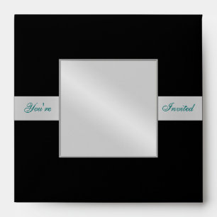 Silver Monogram Ribbon Black Wedding Envelope