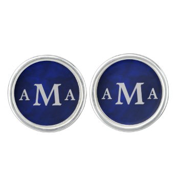Silver Monogram Royal Blue Cufflinks by Westerngirl2 at Zazzle