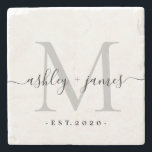 Silver Monogram Script Wedding Stone Coaster<br><div class="desc">The Silver Monogram Script Wedding Stone Coaster features a soft natural stone texture paired with an elegant silver monogram and flowing script names. Personalized with the couple’s wedding year, this timeless coaster makes a beautiful keepsake for weddings, anniversaries, engagements, and new homes. The neutral tones and refined typography create a...</div>