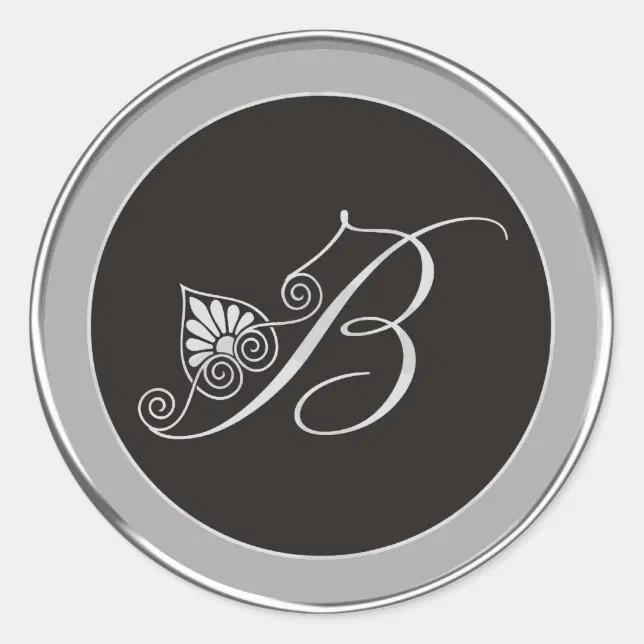 Silver Monogram Stickers:Initial B Classic Round Sticker | Zazzle