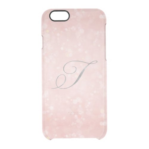 Silver Monogram T Glam Pastel Pink Bokeh iPhone Clear iPhone 66S Case