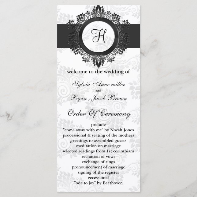 silver monogram Wedding program (Front)