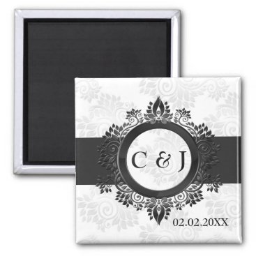 silver monogram wedding save the date magnets